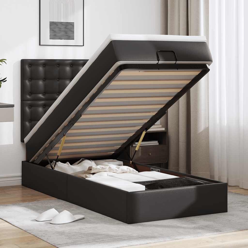 Letto Pouf con Materasso Nero 90x200 cm Similpelle | homemem39