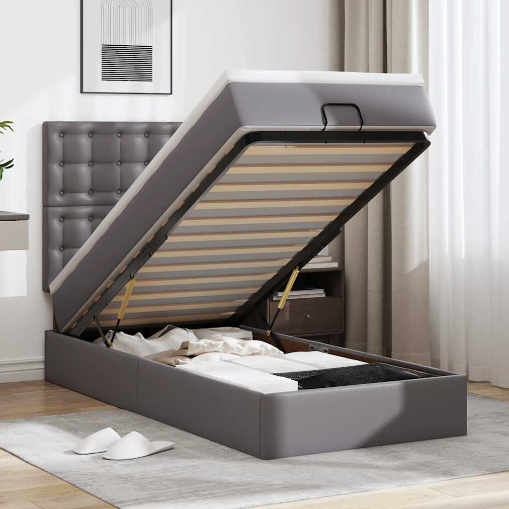 Letto Pouf con Materasso Grigio 90x200 cm Similpelle | homemem39