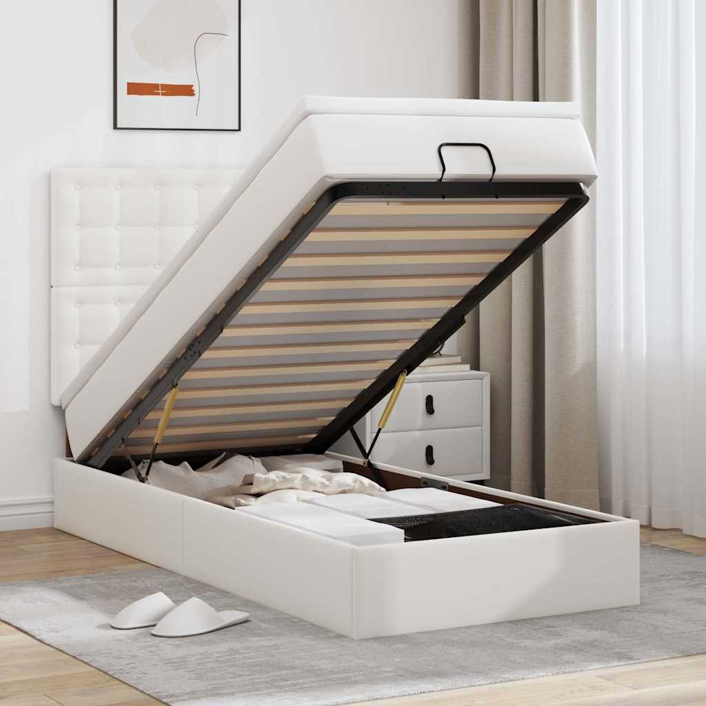 Letto Pouf con Materasso Bianco 100x200 cm Similpelle | homemem39