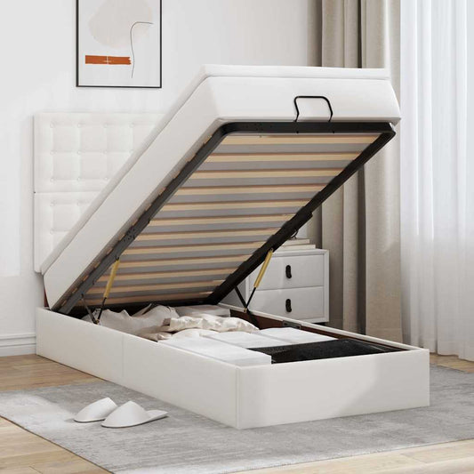 Letto Pouf con Materasso Bianco 100x200 cm Similpelle | homemem39