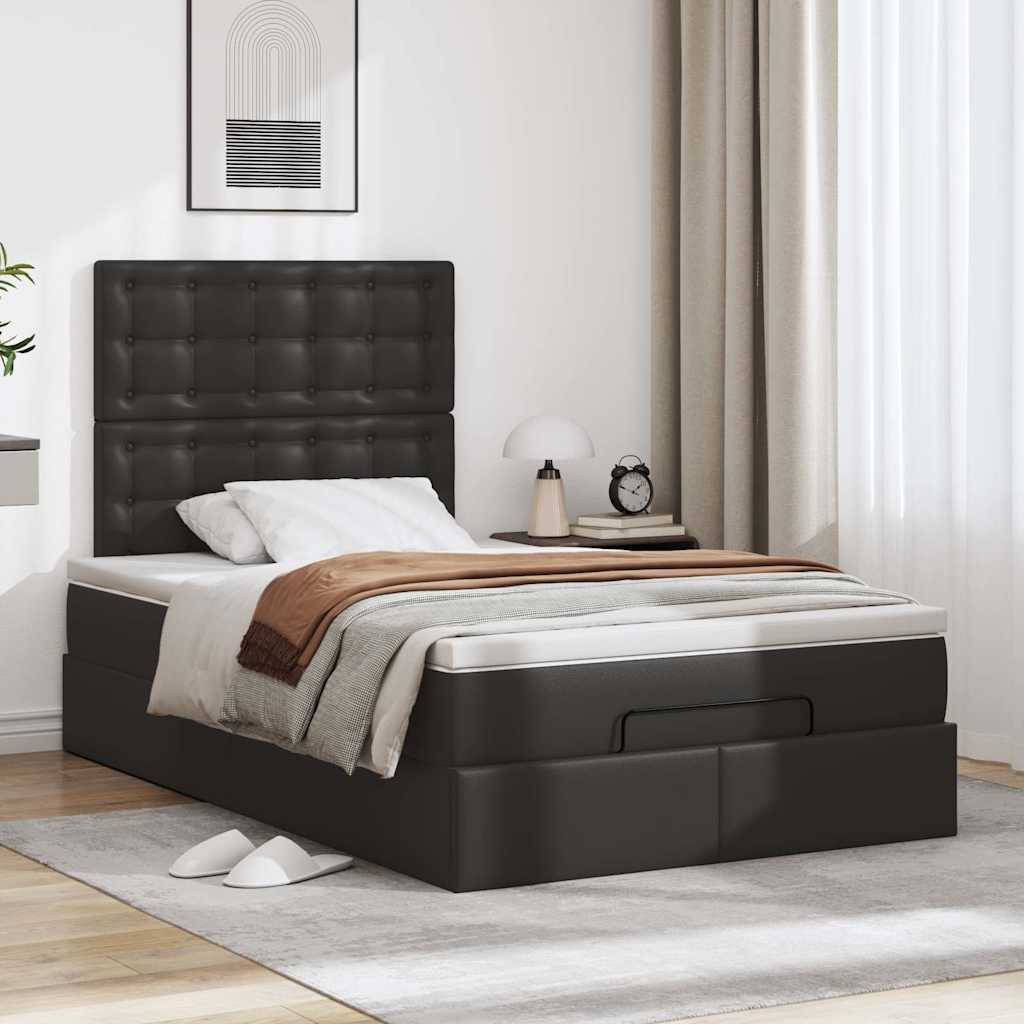 Struttura Letto Pouf con Materasso Nero 120x190 cm Similpelle | homemem39
