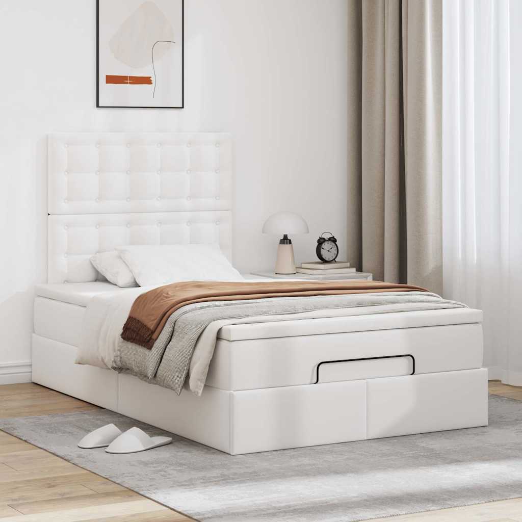 Struttura Letto Pouf con Materasso Bianco 120x200 cm Similpelle | homemem39