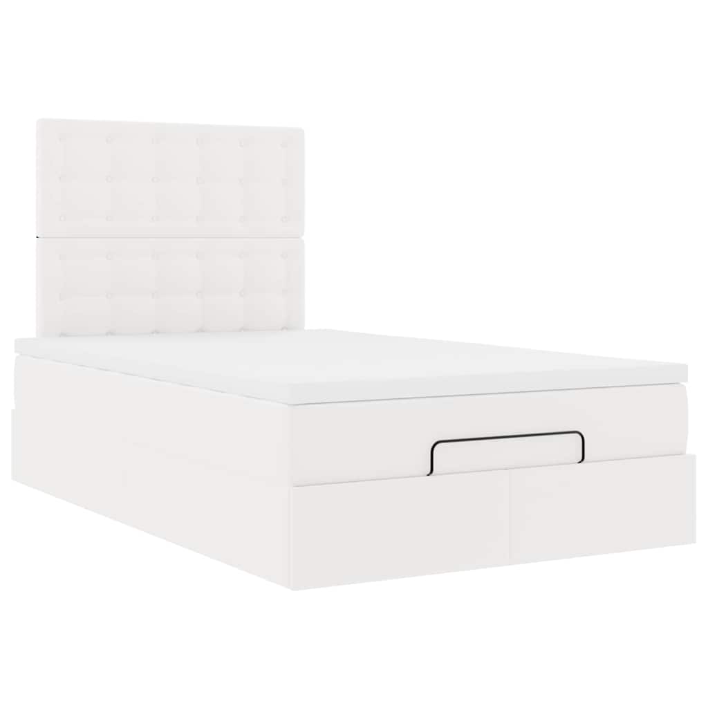 Struttura Letto Pouf con Materasso Bianco 120x200 cm Similpelle | homemem39