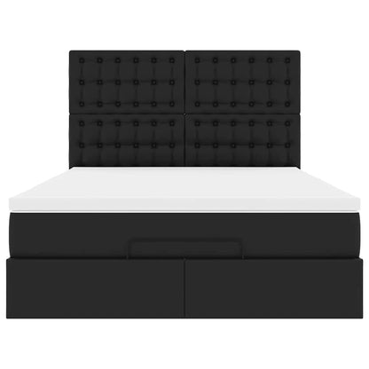 Struttura Letto Pouf con Materasso Nero 140x200 cm Similpelle - homemem39