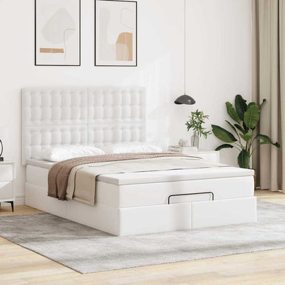 Struttura Letto Pouf con Materasso Bianco 140x200 cm Similpelle | homemem39