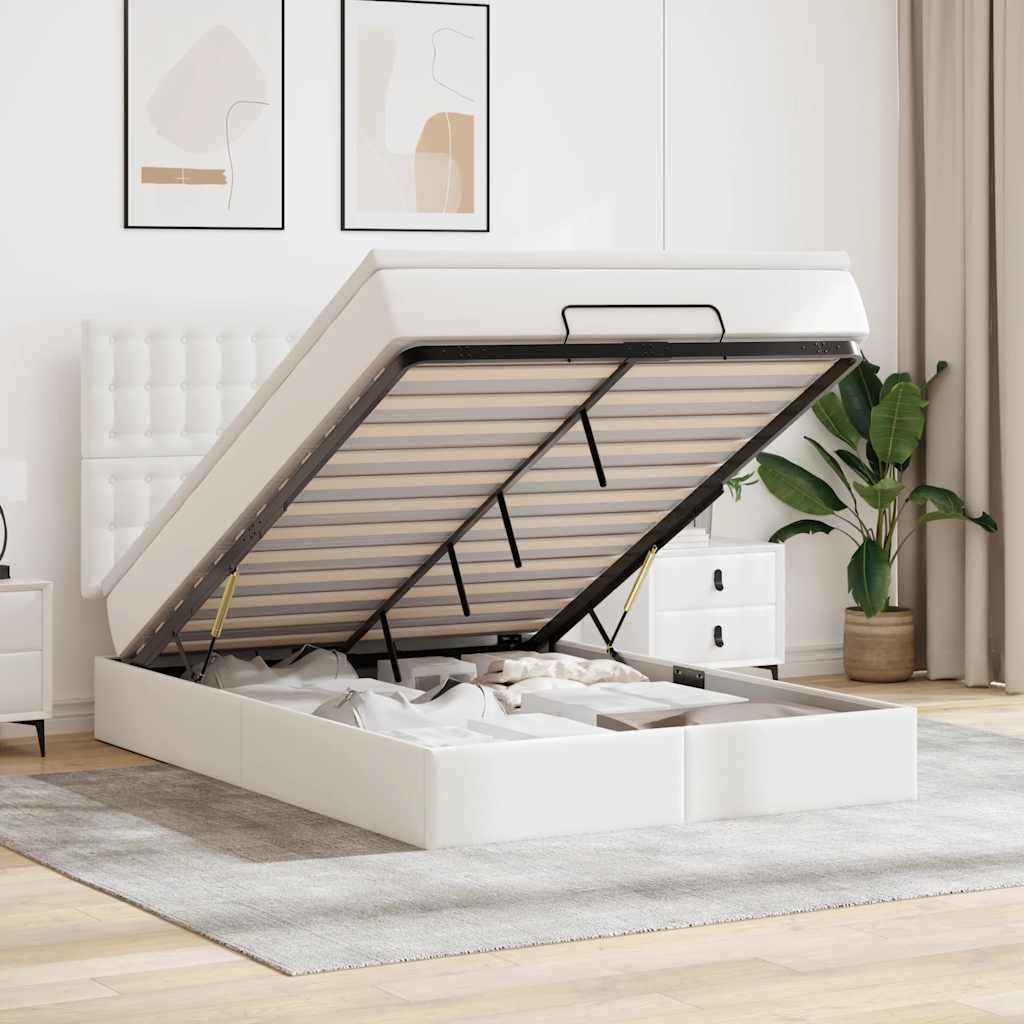 Struttura Letto Pouf con Materasso Bianco 140x200 cm Similpelle | homemem39