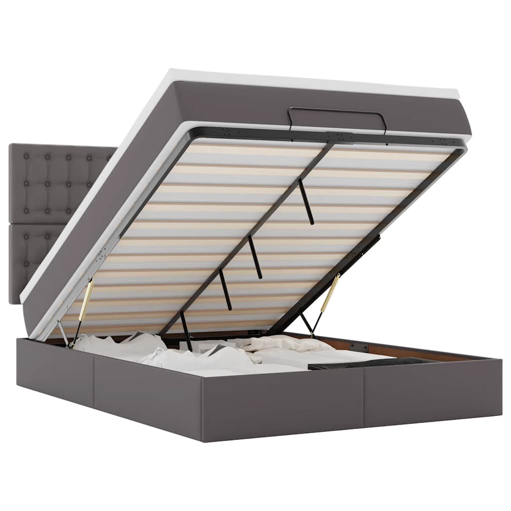 Struttura Letto Pouf con Materasso Grigio 140x200 cm Similpelle - homemem39