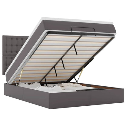 Struttura Letto Pouf con Materasso Grigio 140x200 cm Similpelle - homemem39