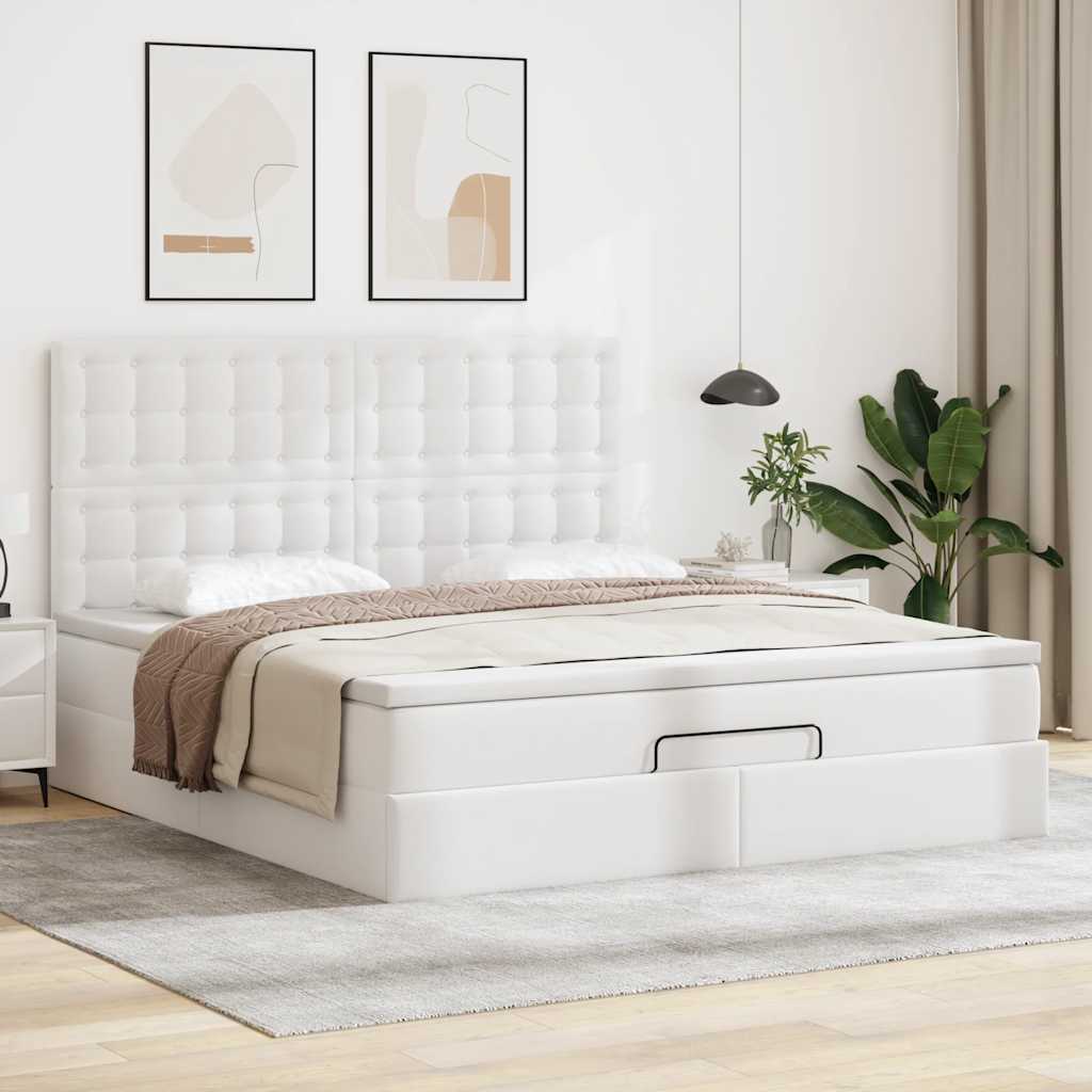 Struttura Letto Pouf con Materasso Bianco 180x200 cm Similpelle | homemem39