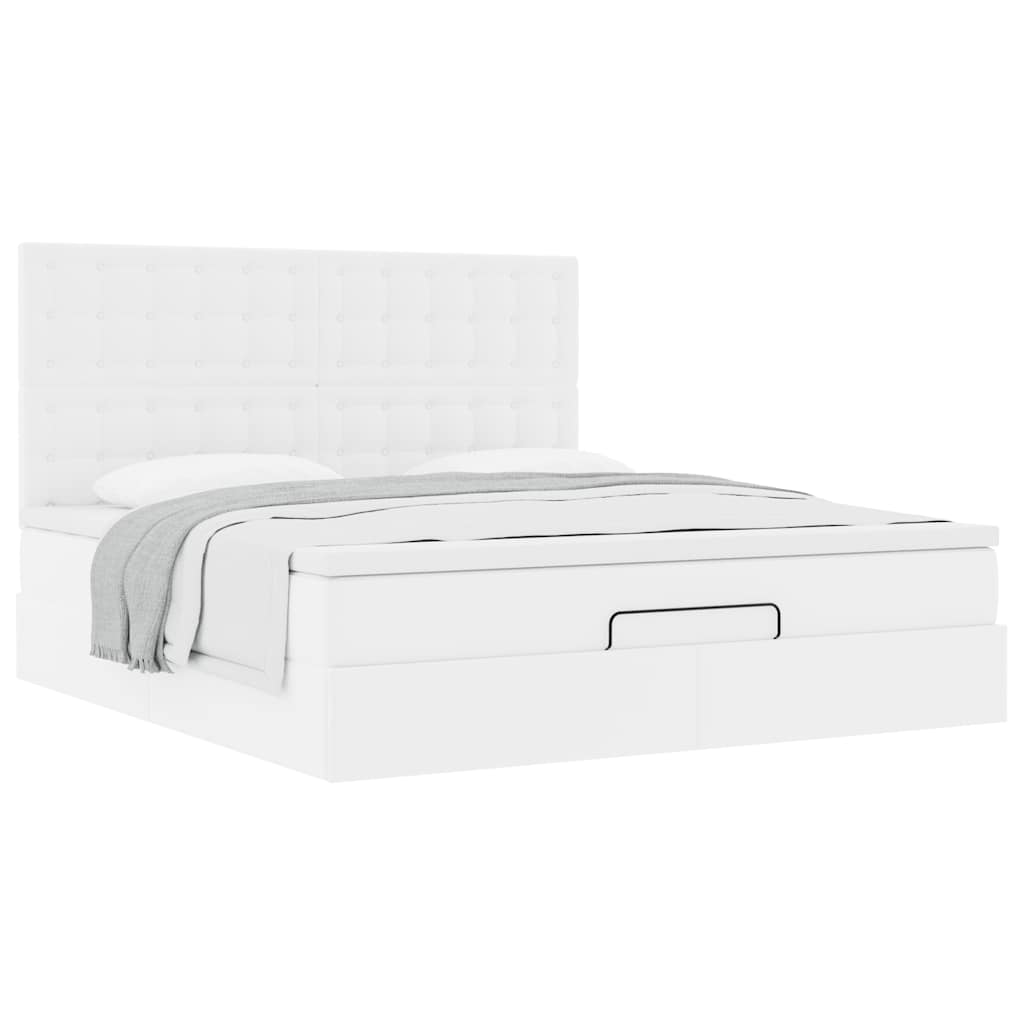 Struttura Letto Pouf con Materasso Bianco 180x200 cm Similpelle | homemem39
