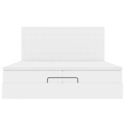 Struttura Letto Pouf con Materassi Bianco 200x200 cm Similpelle