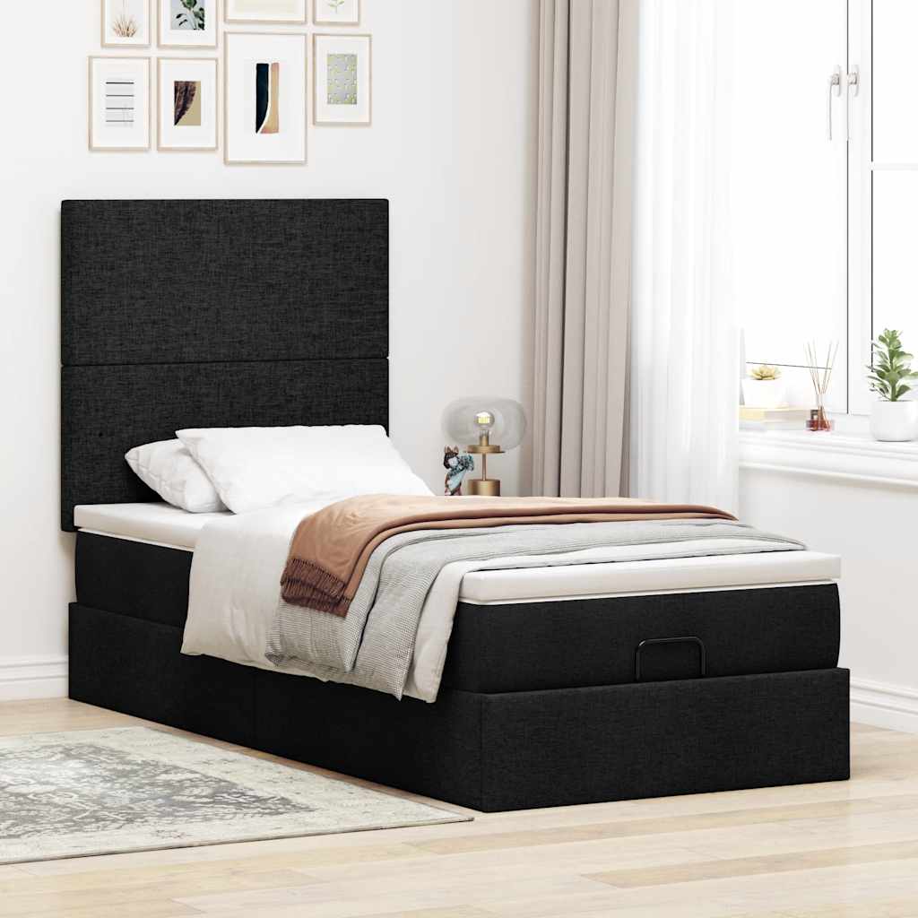 Struttura Letto Pouf con Materasso Nero 90x190 cm in Tessuto | homemem39