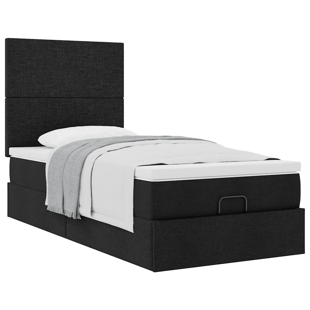 Struttura Letto Pouf con Materasso Nero 90x190 cm in Tessuto | homemem39