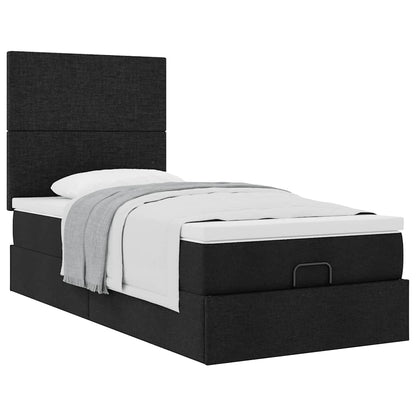 Struttura Letto Pouf con Materasso Nero 90x190 cm in Tessuto | homemem39