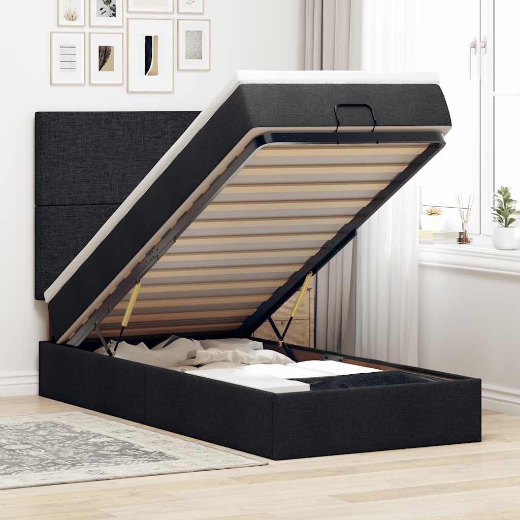 Struttura Letto Pouf con Materasso Nero 90x190 cm in Tessuto | homemem39