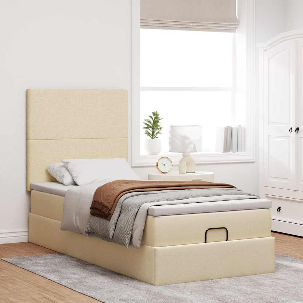 Struttura Letto Pouf con Materasso Crema 90x190 cm in Tessuto | homemem39
