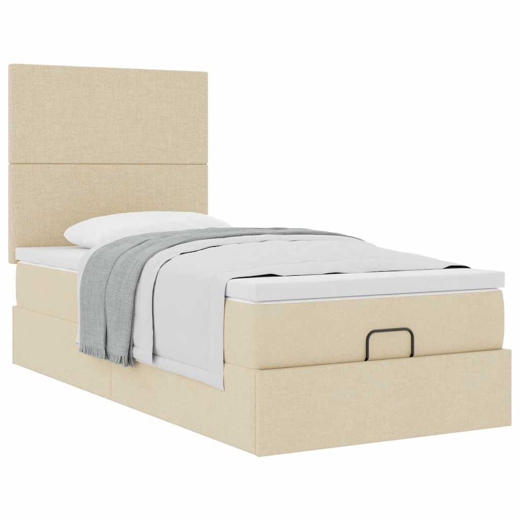 Struttura Letto Pouf con Materasso Crema 90x190 cm in Tessuto | homemem39