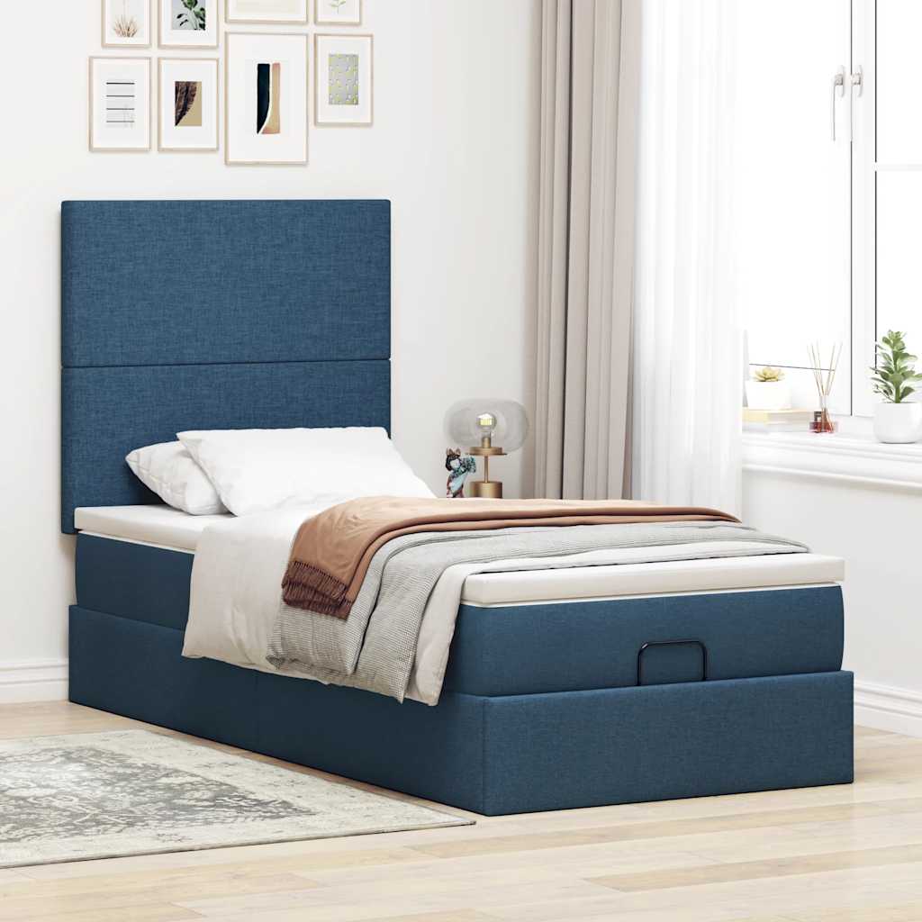 Struttura Letto Pouf con Materasso Blu 90x190 cm in Tessuto | homemem39