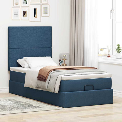 Struttura Letto Pouf con Materasso Blu 90x190 cm in Tessuto | homemem39