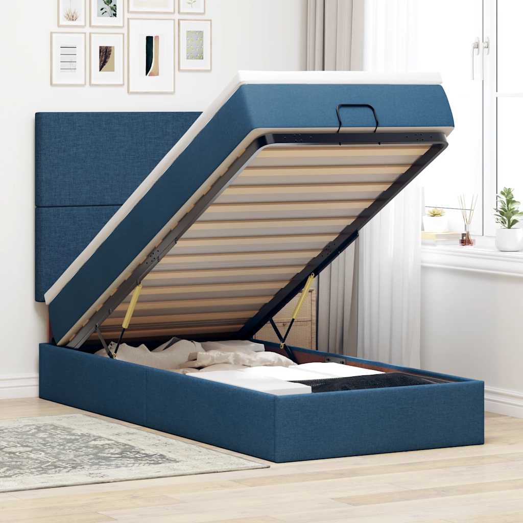 Struttura Letto Pouf con Materasso Blu 90x190 cm in Tessuto | homemem39