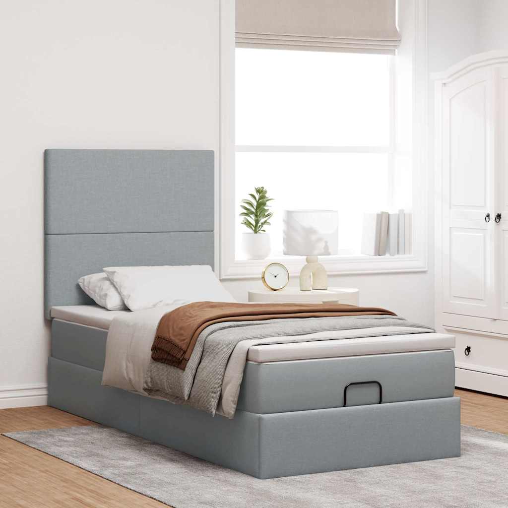 Pouf Letto con Materasso Grigio Chiaro 90x200 cm in Tessuto - homemem39