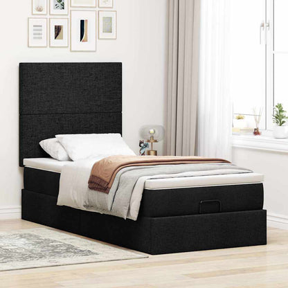 Pouf Letto con Materasso Nero 90x200 cm in Tessuto