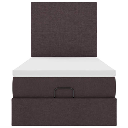 Pouf Letto con Materasso Marrone Scuro 90x200 cm in Tessuto