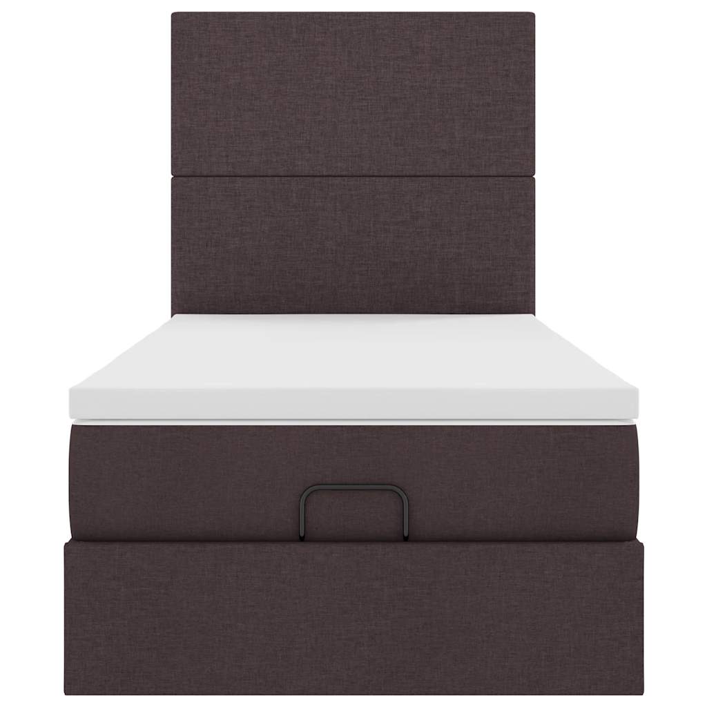 Pouf Letto con Materasso Marrone Scuro 90x200 cm in Tessuto