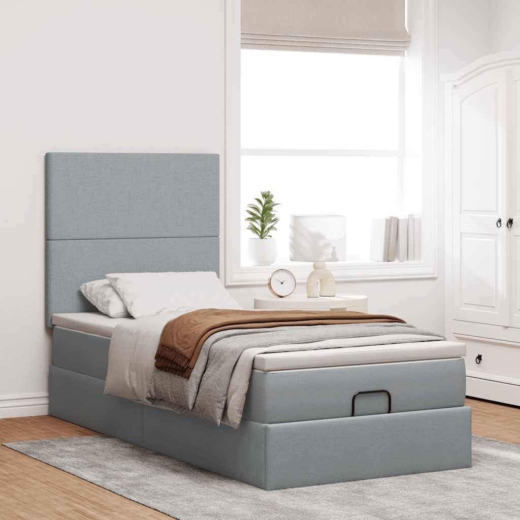 Pouf Letto con Materasso Grigio Chiaro 100x200 cm in Tessuto - homemem39