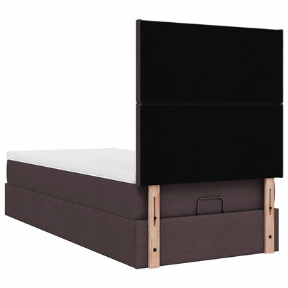 Pouf Letto con Materasso Marrone Scuro 100x200 cm in Tessuto