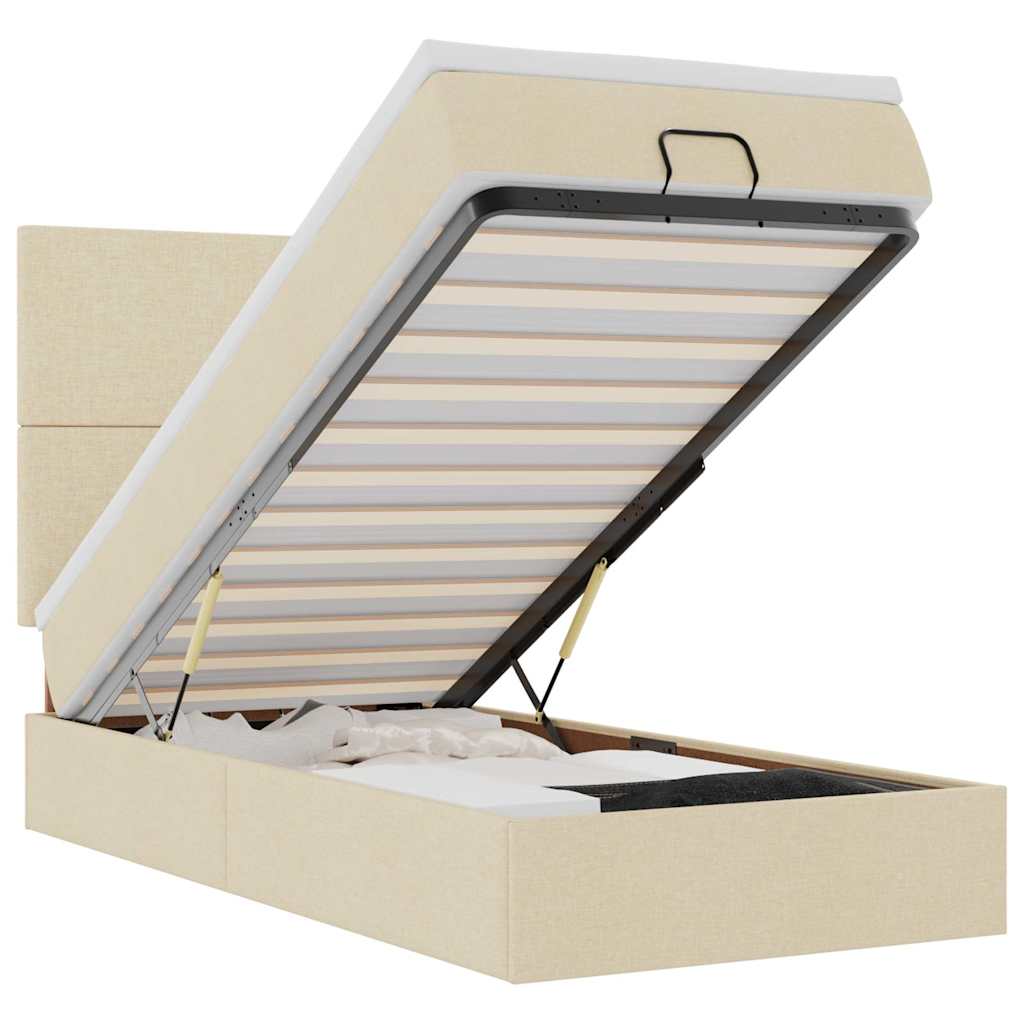 Pouf Letto con Materasso Crema 100x200 cm in Tessuto