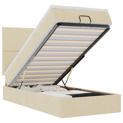 Pouf Letto con Materasso Crema 100x200 cm in Tessuto