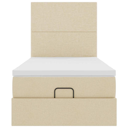 Pouf Letto con Materasso Crema 100x200 cm in Tessuto