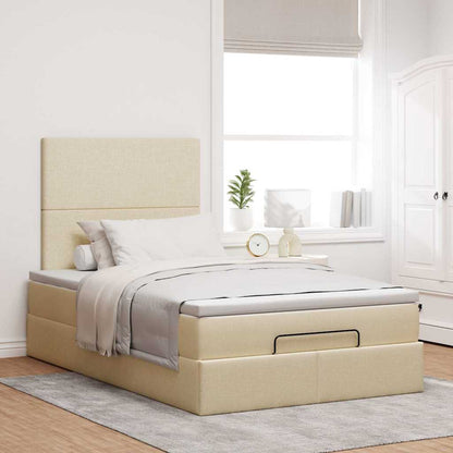 Struttura Letto Pouf con Materasso Crema 120x190 cm in Tessuto | homemem39