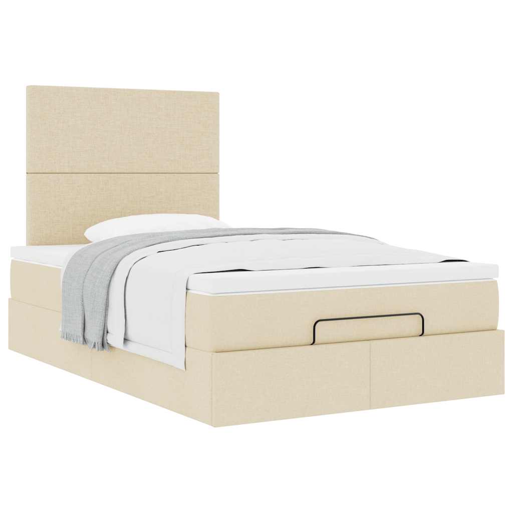 Struttura Letto Pouf con Materasso Crema 120x190 cm in Tessuto | homemem39