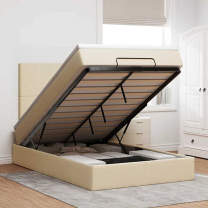 Struttura Letto Pouf con Materasso Crema 120x190 cm in Tessuto | homemem39