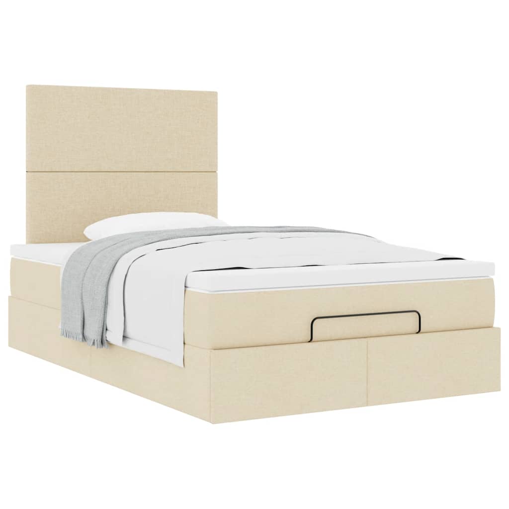 Struttura Letto Pouf con Materasso Crema 120x200 cm in Tessuto | homemem39