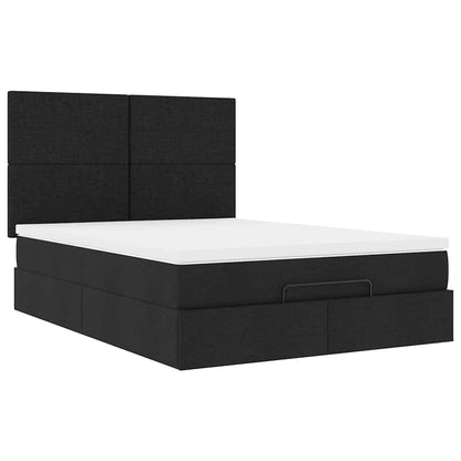 Struttura Letto Pouf con Materasso Nero 140x190 cm in Tessuto