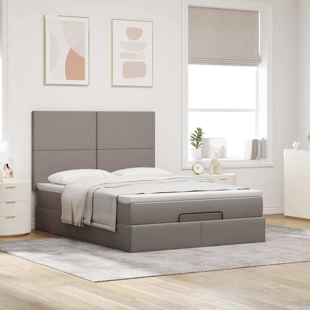 Struttura Letto Pouf con Materasso Tortora 140x190 cm Tessuto | homemem39