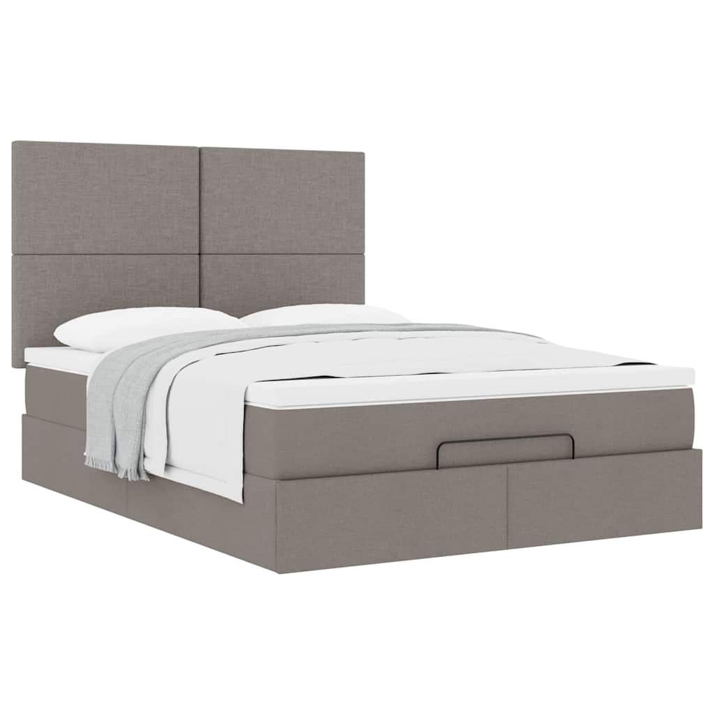 Struttura Letto Pouf con Materasso Tortora 140x190 cm Tessuto | homemem39