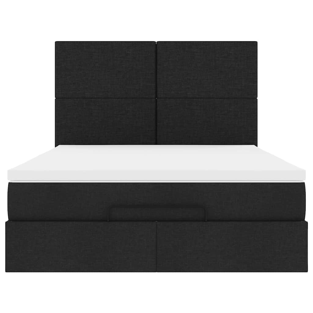 Struttura Letto Pouf con Materasso Nero 140x200 cm in Tessuto