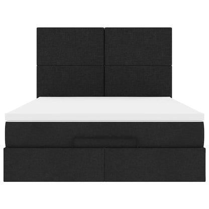 Struttura Letto Pouf con Materasso Nero 140x200 cm in Tessuto