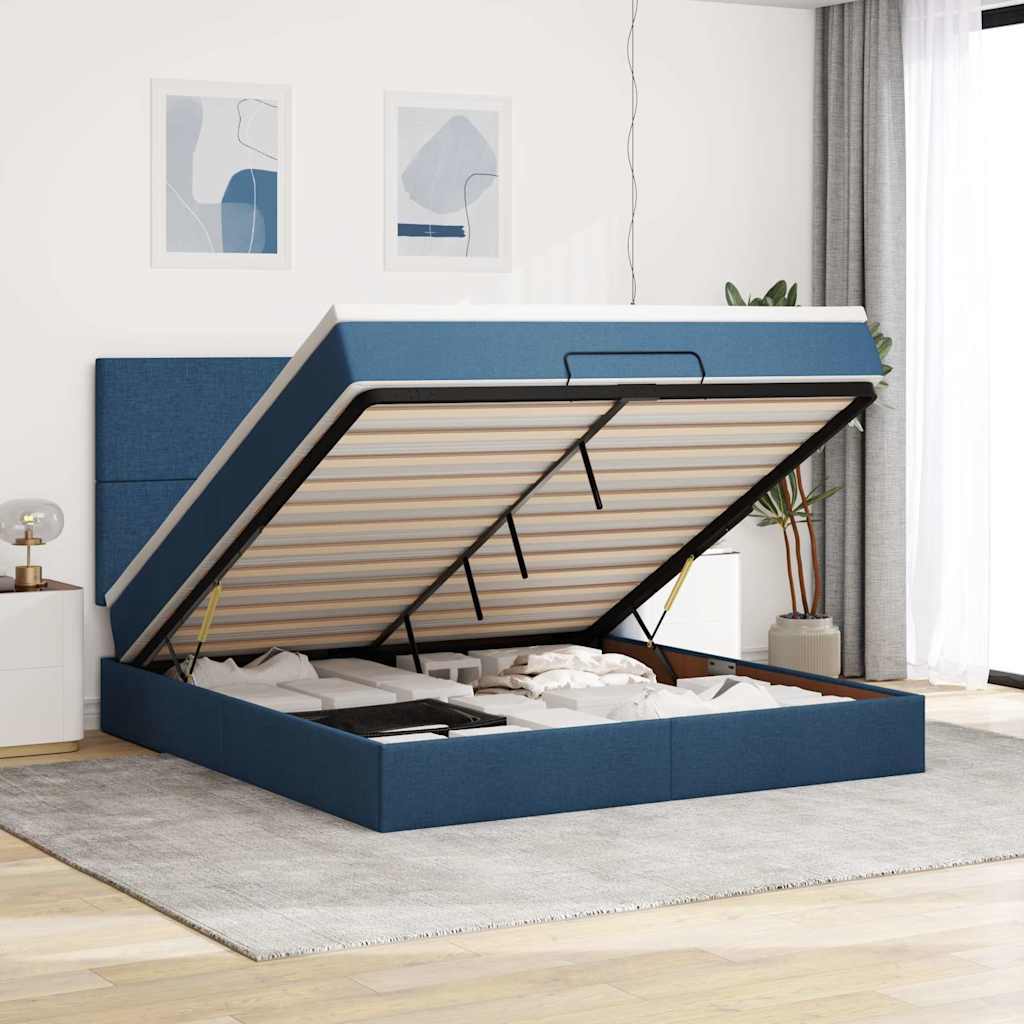 Struttura Letto Pouf con Materasso Blu 180x200cm in Tessuto | homemem39