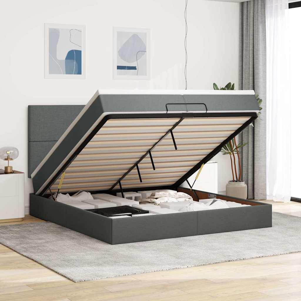 Struttura Letto Pouf con Materassi 200x200 cm in Tessuto | homemem39