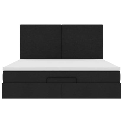 Struttura Letto Pouf con Materassi Nero 200x200 cm in Tessuto