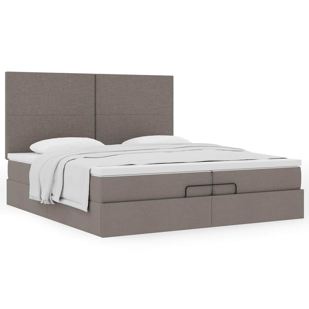 Struttura Letto Pouf con Materassi Tortora 200x200 cm Tessuto | homemem39