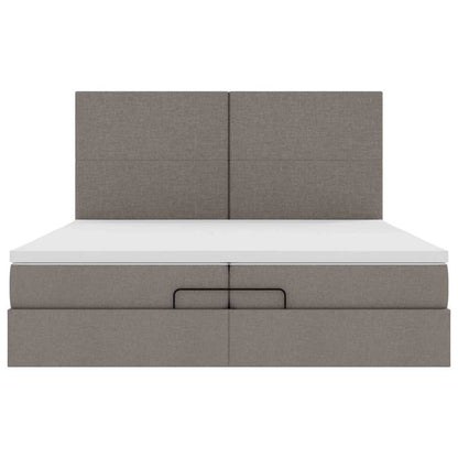 Struttura Letto Pouf con Materassi Tortora 200x200 cm Tessuto