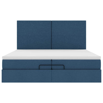 Struttura Letto Pouf con Materassi Blu 200x200 cm in Tessuto