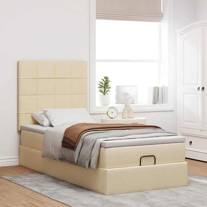 Struttura Letto Pouf con Materasso Crema 90x190 cm in Tessuto | homemem39