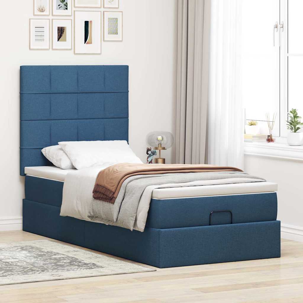 Struttura Letto Pouf con Materasso Blu 90x190 cm in Tessuto | homemem39
